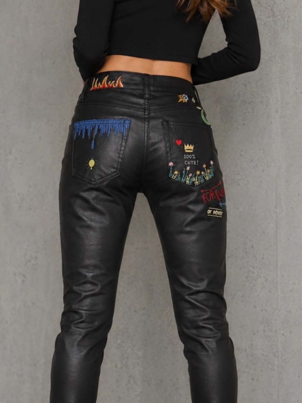 Topshop Moto Jamie Coated Faux Leather Skinny Jeans W28 L30 Embroidered Y2K - Picture 2 of 11